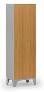 Dřevěná šatní skříňka, 2 oddíly, cylindrický zámek, šedá/buk