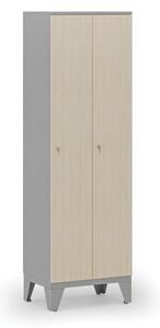 Dřevěná šatní skříňka, 2 oddíly, cylindrický zámek, šedá/bříza