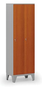 Dřevěná šatní skříňka, 2 oddíly, cylindrický zámek, šedá/třešeň