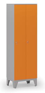 Dřevěná šatní skříňka, 2 oddíly, cylindrický zámek, šedá/oranžová