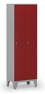 Dřevěná šatní skříňka, 2 oddíly, cylindrický zámek, šedá/červená