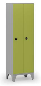 Dřevěná šatní skříňka, 2 oddíly, RFID zámek, šedá/zelená