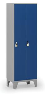 Dřevěná šatní skříňka, 2 oddíly, otočný zámek, šedá/modrá