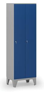 Dřevěná šatní skříňka, 2 oddíly, cylindrický zámek, šedá/modrá