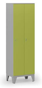 Dřevěná šatní skříňka, 2 oddíly, cylindrický zámek, šedá/zelená