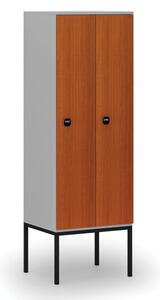 Dřevěná šatní skříňka s podnoží, 2 oddíly, RFID zámek, šedá/třešeň