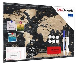 Allboards magnetická bezrámová kovová tabule s potiskem 90 x 60 cm - mapa světa,MB96_00026