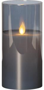 Šedá LED vosková svíčka ve skle Star Trading M-Twinkle, výška 15 cm