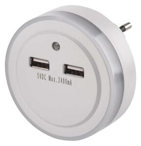 LED Noční svítidlo do zásuvky se fotosenzorem+2xUSB 3xLED/0,3W/230V