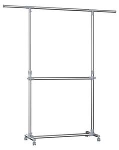 Dvojitý šatní stojan na kolečkách, výška 113–198 cm