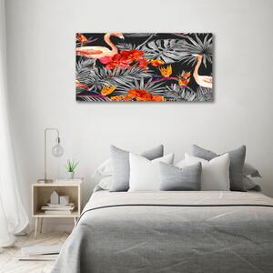 Foto-obraz na skle horizontální Plameňáci a květiny osh-115695227