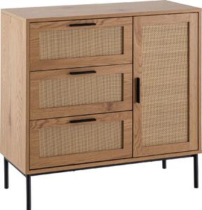 Komoda 80x82x36 cm předsíňová komoda dub Imitace & ratan, příborník se třemi zásuvkami a dvířky, komoda moderní, stojací příborník komoda | Wohnling