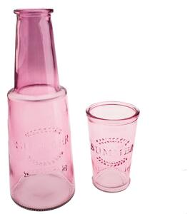 Růžová skleněná karafa se sklenicí, 800 ml