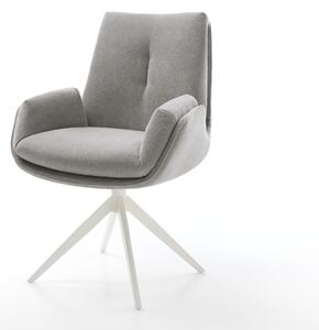 DELIFE Jídelní židle Clea-Flex látka Měkký šedá křížová podnož široká bílá 360° otočný houpací funkce