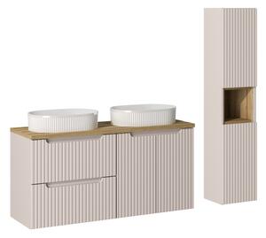 Comad Koupelnová sestava Nova Cashmere s deskou, umyvadly a skříňkami 120 cm kašmírová/dub evoke