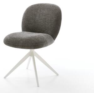 DELIFE Jídelní židle Nube-Flex bouclé měkký tmavě béžová křížová podnož široká bílá 360° otočný houpací funkce taštičkové pružiny
