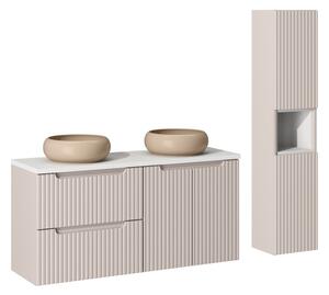Comad Koupelnová sestava Nova Cashmere s deskou, umyvadly a skříňkami 120 cm kašmírová/bílá