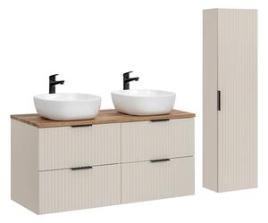 Comad Koupelnová sestava Adele Cashmere s deskou, umyvadly a skříňkami 120 cm kašmírová/dub wotan