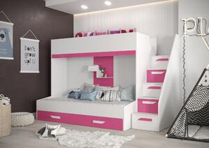 Dětská kombinovaná postel 90 cm Puro 16 (matná bílá + bílý lesk + růžový lesk). 1087104