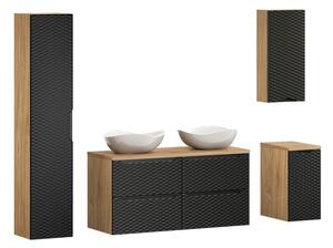 Comad Koupelnová sestava Ocean s deskou, umyvadly a skříňkami 120 cm černá/dub olejovaný