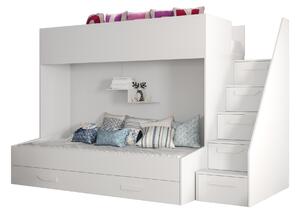 Dětská kombinovaná postel 90 cm Puro 16 (matná bílá + bílý lesk + bílé úchytky). 1087107