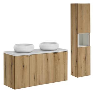 Comad Koupelnová sestava Nova Oak s deskou, umyvadly a skříňkami 120 cm dub evoke/bílá