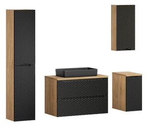 Comad Koupelnová sestava Ocean s deskou, umyvadlem a skříňkami 90 cm černá/dub olejovaný
