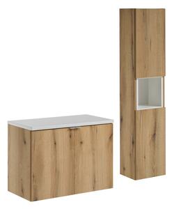 Comad Koupelnová sestava Nova Oak II s deskou a skříňkami 80 cm dub evoke/bílá