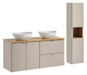 Comad Koupelnová sestava Viva Cashmere s deskou, umyvadly a skříňkami 120 cm kašmírová/dub evoke