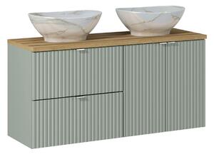 Comad Závěsná skříňka Line Reed Green Pati s deskou a umyvadly 120 cm zelená/dub evoke