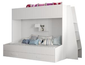 Dětská kombinovaná postel 90 cm Puro 17 (matná bílá + bílý lesk + bílé úchytky). 1087116