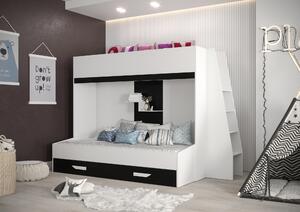 Dětská kombinovaná postel 90 cm Puro 17 (matná bílá + bílý lesk + černý lesk). 1087114