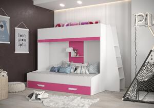 Dětská kombinovaná postel 90 cm Puro 17 (matná bílá + bílý lesk + růžový lesk). 1087113