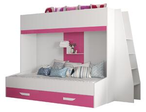 Dětská kombinovaná postel 90 cm Puro 17 (matná bílá + bílý lesk + růžový lesk). 1087113