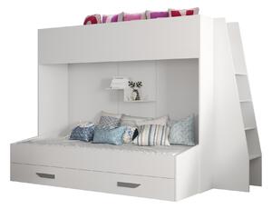 Dětská kombinovaná postel 90 cm Puro 17 (matná bílá + bílý lesk + šedé úchytky). 1087119