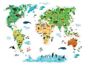 FUGU Dětská mapa světa přelepovací - samolepky na zeď Rozměr: Dětská mapa světa S 100 cm x 76 cm