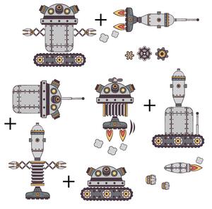 FUGU Sestav si robota - eko samolepky na zeď Rozměr: menší: nejdelší díl 37 cm, středí díly cca 33 cm, nejmenší 4 cm