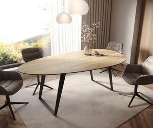 DELIFE Jídelní stůl Edge oválný 220x120 cm keramika Laminam® sabbia dubová barva kov šikmý černý