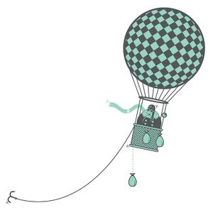 FUGU Samolepky na zeď- Série Sky Wars: Horkovzdušný balón Barva: tmavě šedá 073, Druhá barva: mentolová 055, Rozměr: Balón včetně zavěšeného lana s kotvou 117x115 cm