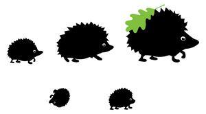 FUGU Samolepky na zeď- Ježčí rodinka Barva: černá 070, Druhá barva: zelená 063, Rozměr: 5x ježci od 5x5 až 17x14