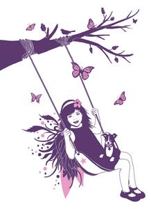 FUGU Samolepka na zeď- Swing girl Barva: tmavě fialová 040, Druhá barva: růžová 045