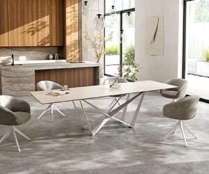 DELIFE Jídelní stůl Edge 300x100 keramika Laminam® Travertino Bianco krémová bílá Spider kov bílá
