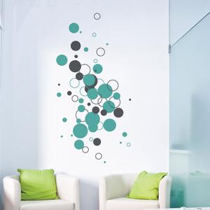 FUGU Samolepky na zeď-Bubliny a bublinky Barva: tmavě šedá 073, Druhá barva: tyrkysová 695, Rozměr: 61 x kruh 2-17 cm