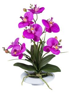Umělá květina Orchidej fialová v misce, 41cm