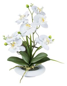 Umělá květina Orchidej bílá v misce, 41cm