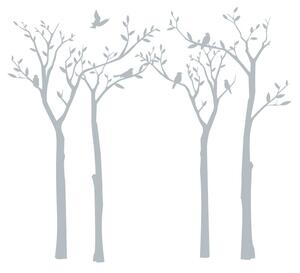 FUGU Samolepky na zeď- Ptáčci na stromech Barva: tmavě šedá 073, Rozměr: Ptáčci na stromech 203x175 cm