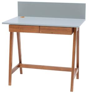 Světle šedý lakovaný pracovní stůl RAGABA LUKA 85 x 50 cm s dubovou podnoží