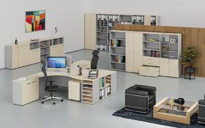 Kancelářský psací stůl rovný PRIMO GRAY, 1400 x 800 mm, šedá/bříza