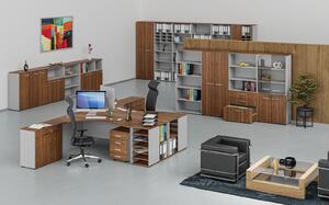 Kombinovaná kancelářská skříň PRIMO GRAY, 1087 x 400 x 420 mm, šedá/ořech