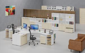 Kancelářský rohový pracovní stůl PRIMO WHITE, 1800 x 1200 mm, levý, bílá/bříza